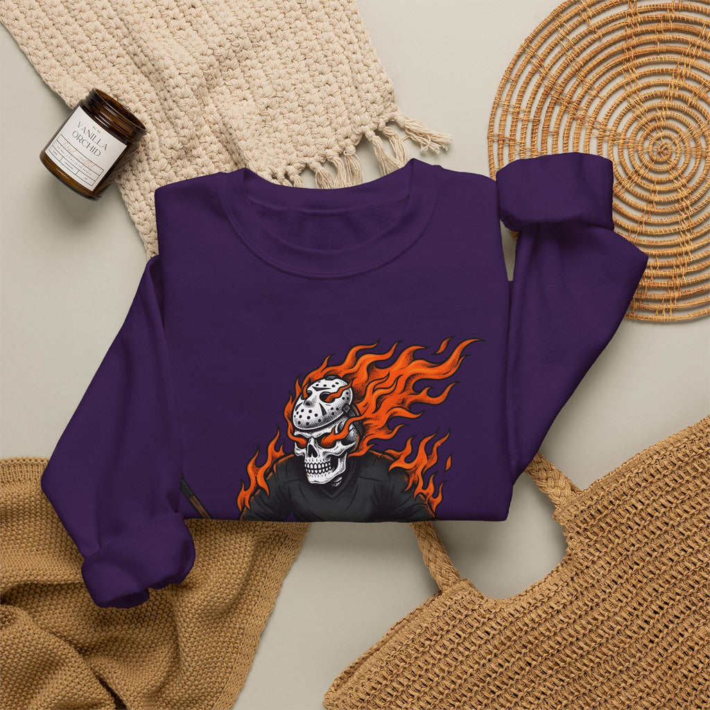 Burning Hockey Goalie Sweatshirt Hockey Skeleton Gift Women Neo Traditional Sweatshirt Goalie Sweatshirt Hockey Fan Hockey Player Sweatshirt Bone Graphic Old