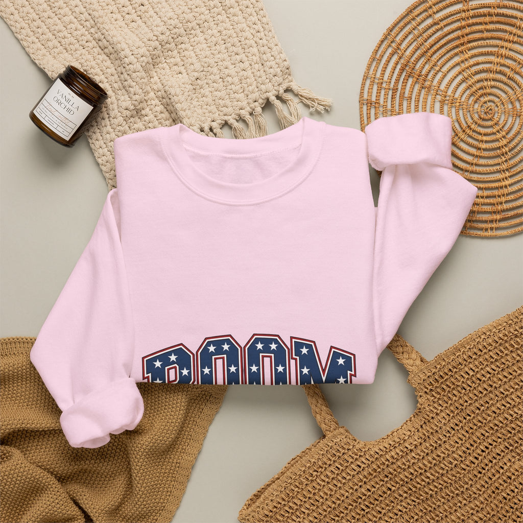 Star Pattern Text Sweatshirt 4th Of July Patriotic Gift Women Bold Sweatshirt Typography Sweatshirt Independence Fan Vintage Sweatshirt American Graphic Retro