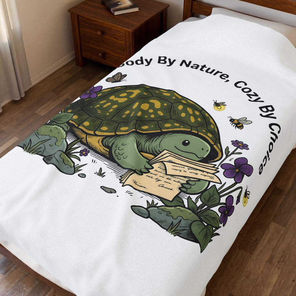 Turtle Cozy Blanket Funny Animal Gift Women Whimsical Blanket Turtle Blanket Humor Fan Cartoon Blanket Wildlife Graphic Hand Drawn Flowers Blanket