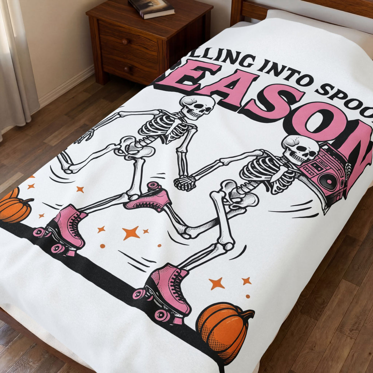 Skull Roller Skate Blanket Halloween Celebration Gift Women Vintage Blanket Roller Skating Blanket Spooky Fan Retro Blanket