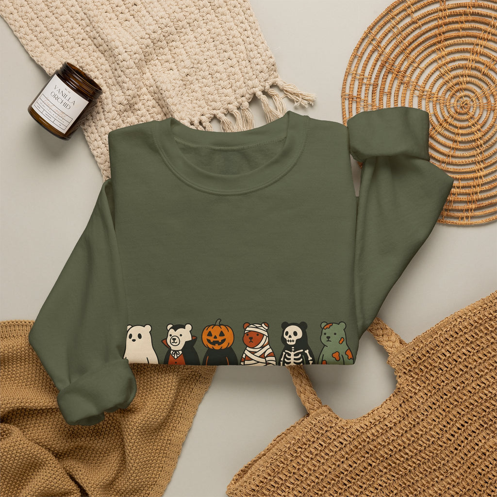 Bear Outfit Sweatshirt Halloween Wildlife Gift Women Comic Sweatshirt Teddy Sweatshirt Halloween Fan Cartoon Sweatshirt Animal Graphic Chibi Jack-O-Lantern