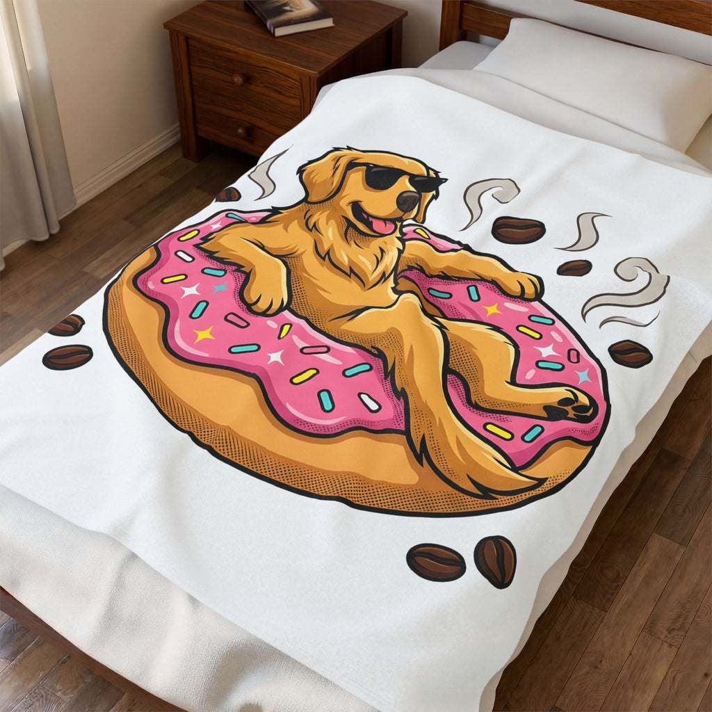 Golden Retriever Doughnut Blanket Dog Morning Meal Gift Women Caricature Blanket Donut Blanket Dog Fan Cartoon Blanket Breakfast Graphic Pop Art