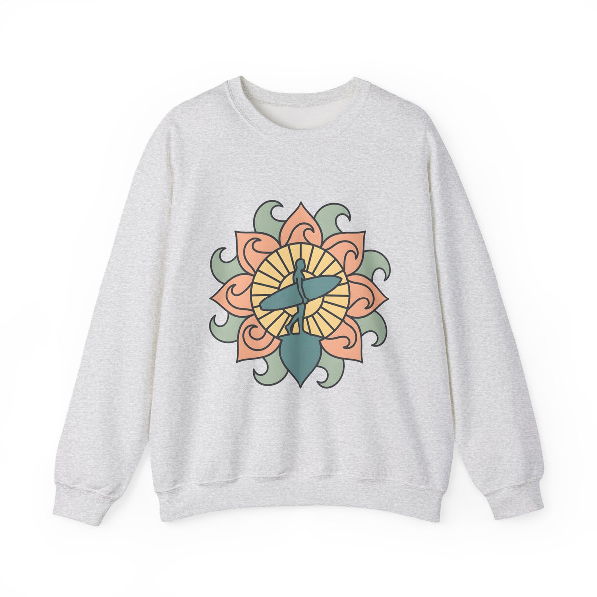 Surfer Outline Sweatshirt Sports Ocean Gift Women Hippie Sweatshirt Surfer Sweatshirt Athlete Fan Marine Graphic Sweatshirt Simple Floral Circle Sweatshirt