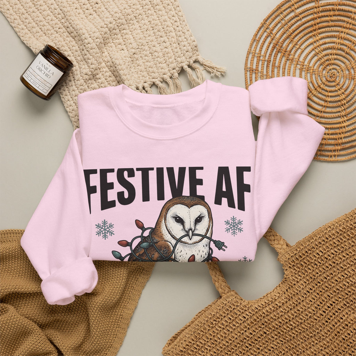 Owl Christmas Lights Christmas Animal Gift Hand Drawn Owl String Lights Xmas Fan Owl Sweatshirt