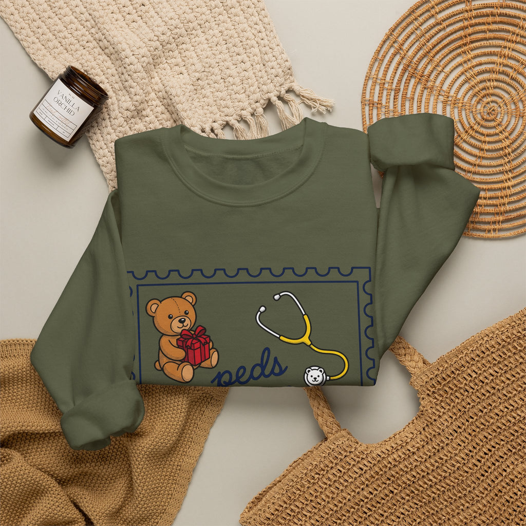 Teddy Bear Sweatshirt Nurse Christmas Gift Women Cartoon Sweatshirt Teddy Sweatshirt Healthcare Enthusiast Comic Sweatshirt Winter Graphic Retro Stethoscope