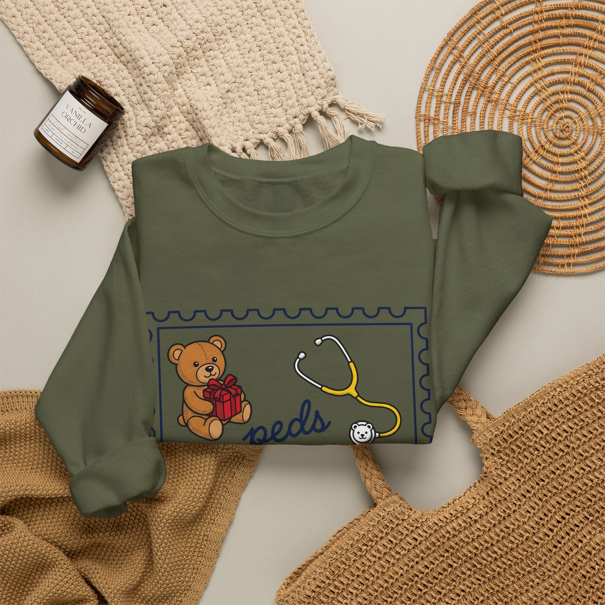 Teddy Bear Sweatshirt Nurse Christmas Gift Women Cartoon Sweatshirt Teddy Sweatshirt Healthcare Enthusiast Comic Sweatshirt Winter Graphic Retro Stethoscope