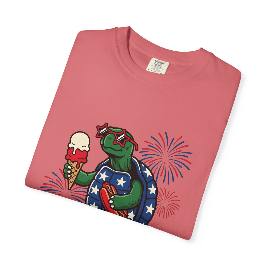 Usa Turtle T-Shirt 4th Of July Vacation Gift Women Fun T-Shirt Terrapin T-Shirt Independence Day Fan Retro T-Shirt Holiday Graphic Old School