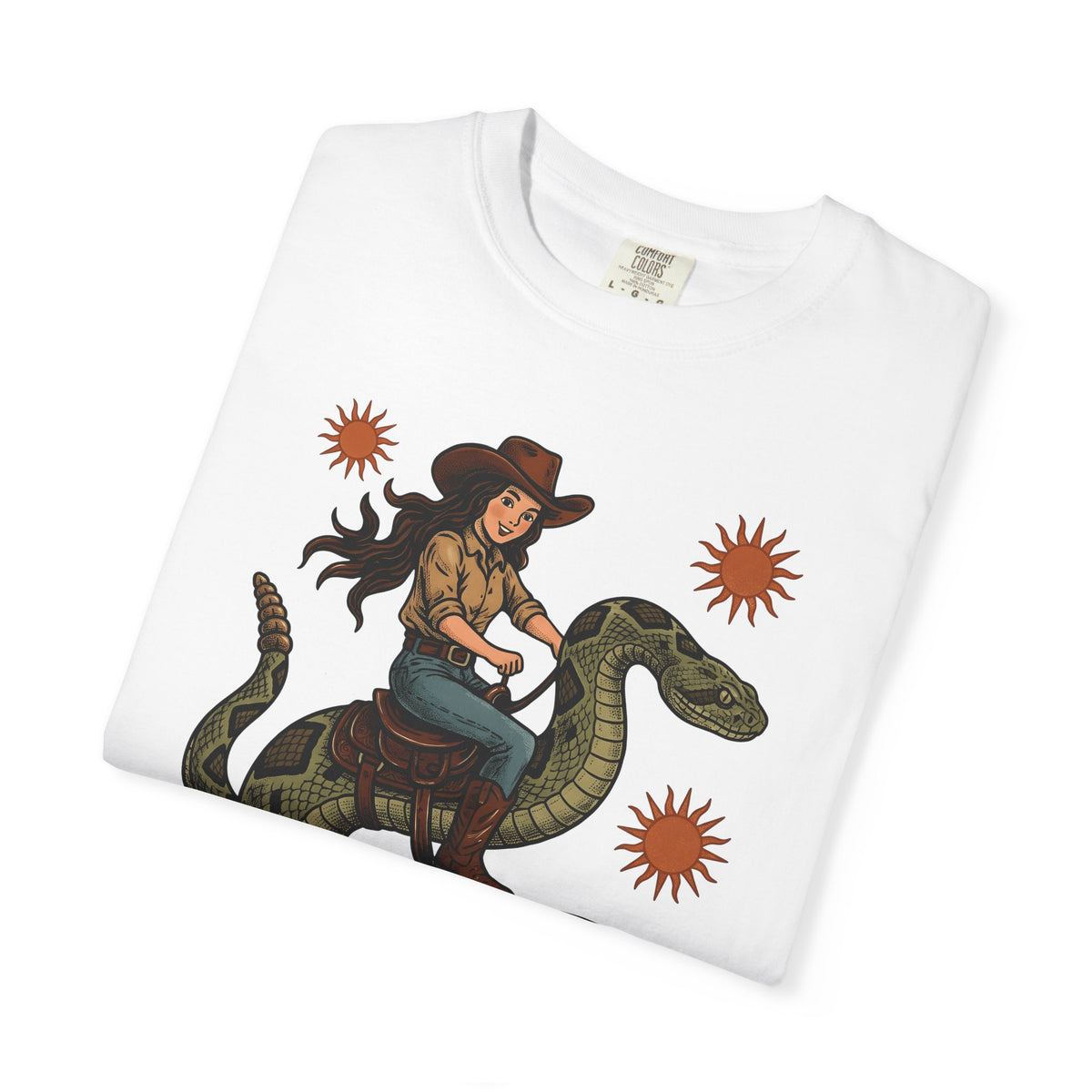 Cowgirl Serpent T-Shirt Cowgirl Wildlife Gift Women Cowboy T-Shirt Snake T-Shirt Rodeo Fan Western T-Shirt Animal Graphic Retro Sunshine T-Shirt