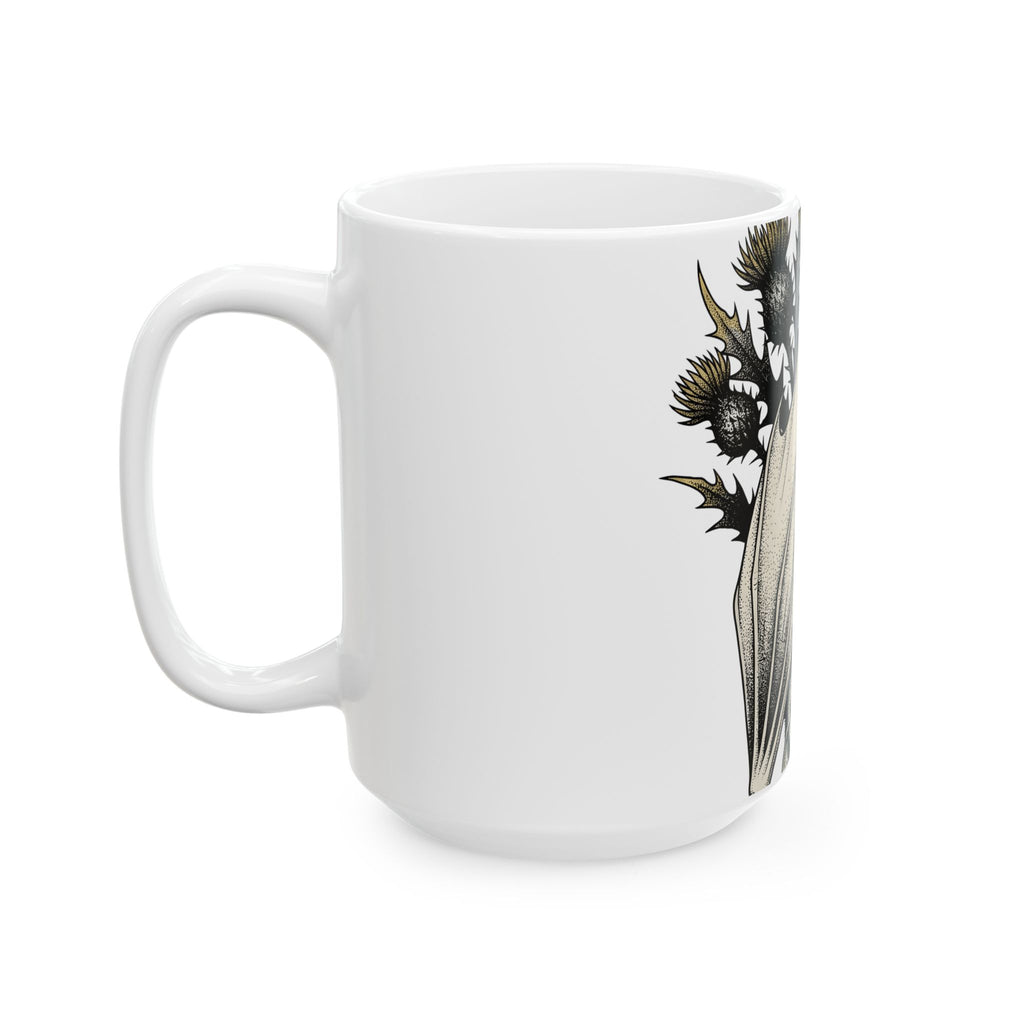 Bat Design Mug Halloween Greenery Gift Women Macabre Mug Bat Mug Horror Fan Dark Mug Foliage Graphic Sketch Bloom Mug