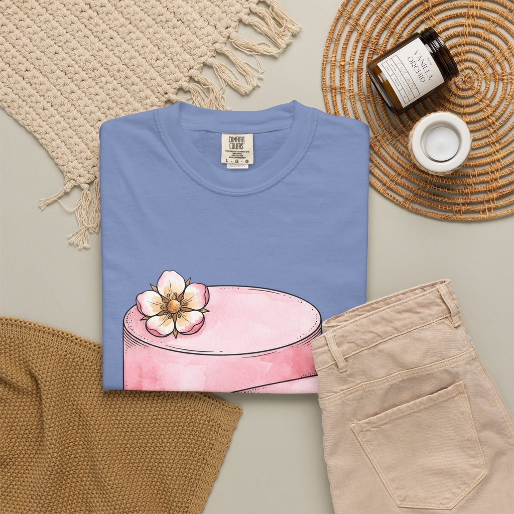 Layered Cake T-Shirt Desserts Pastries Gift Women Illustration T-Shirt Cake T-Shirt Sweets Fan Drawing Design Line Art Floral T-Shirt