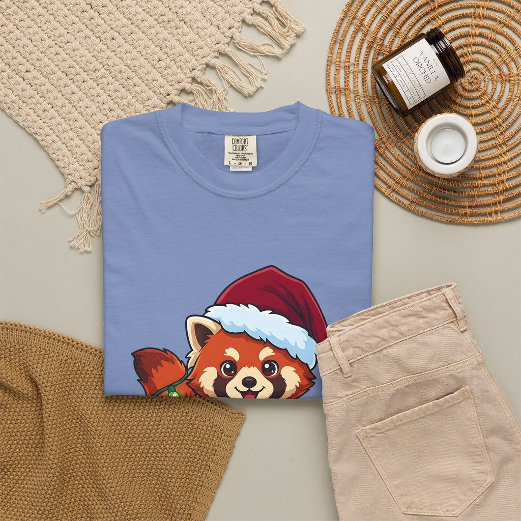 Red Panda Animals Festive Gift Chibi Panda Wildlife Fan Cartoon Holiday Animated Xmas Lights T-Shirt