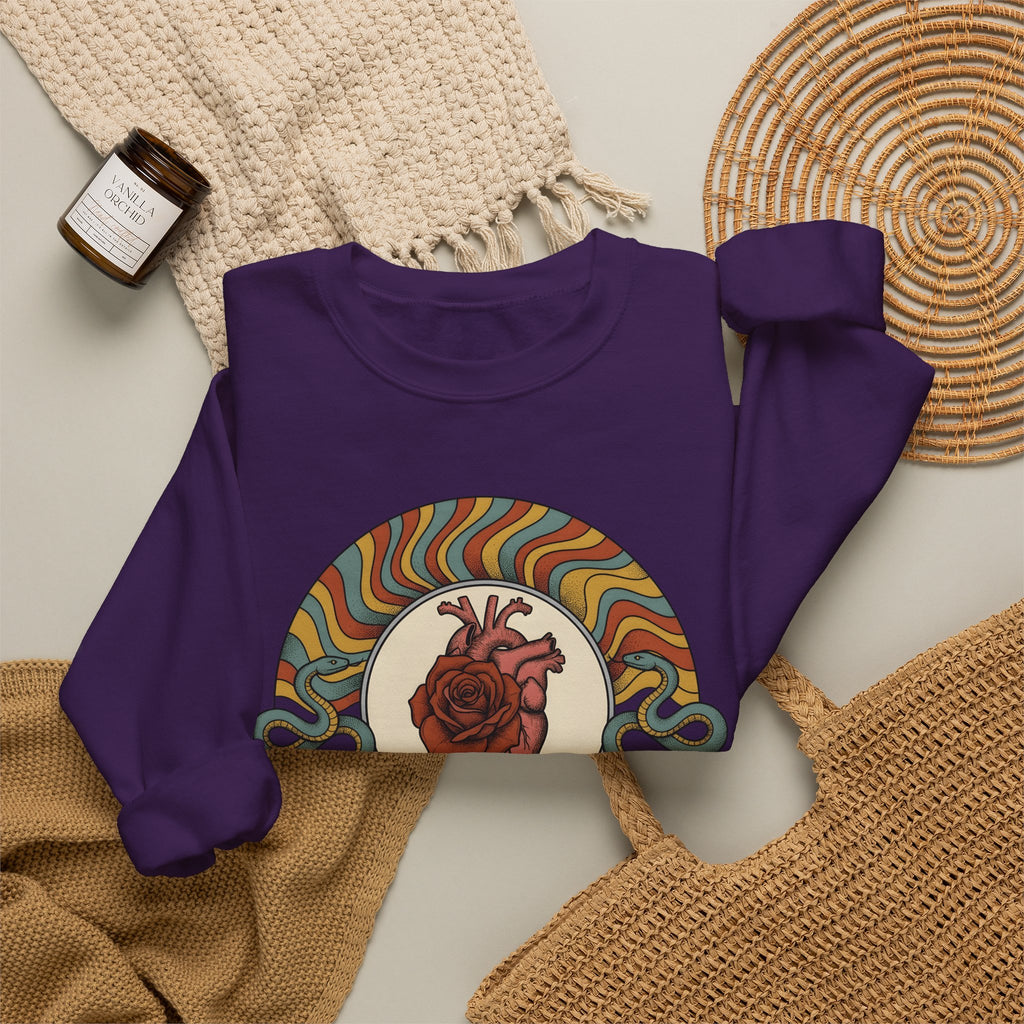 Anatomical Heart Rose Sweatshirt Boho Chic Spiritual Gift Women Psychedelic Sweatshirt Heart Rose Sweatshirt Boho Fan Trippy Sweatshirt Mystical Graphic Retro