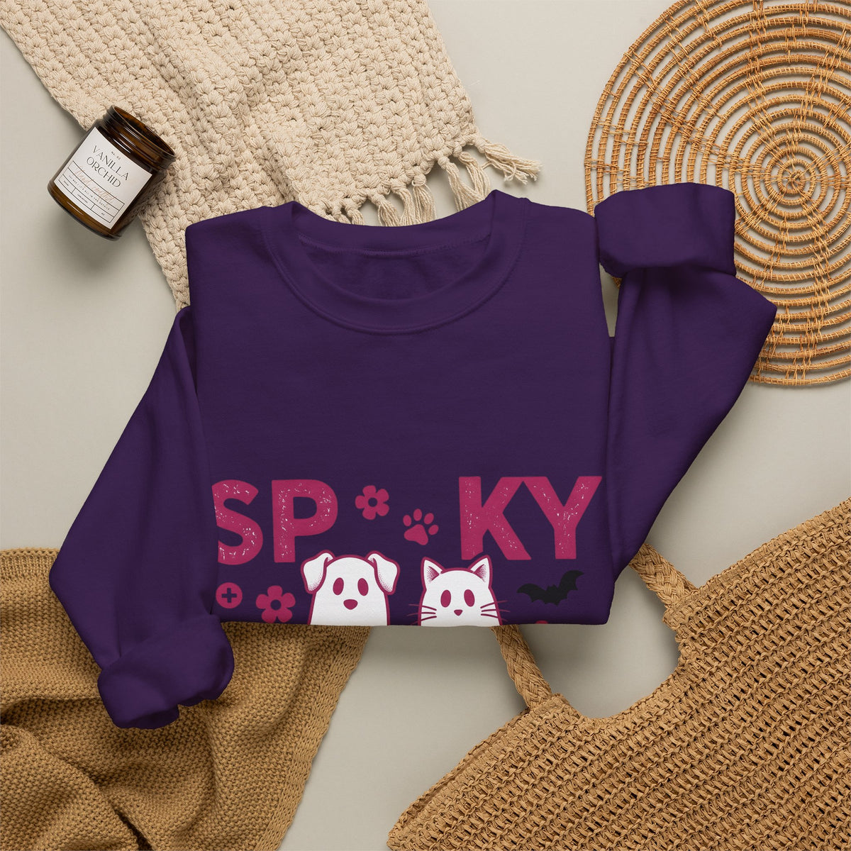 Spooky Dog Cat Sweatshirt Vet Tech Holiday Gift Women Adorable Sweatshirt Halloween Cat Sweatshirt Veterinary Technician Fan Cute Sweatshirt Christmas Graphic