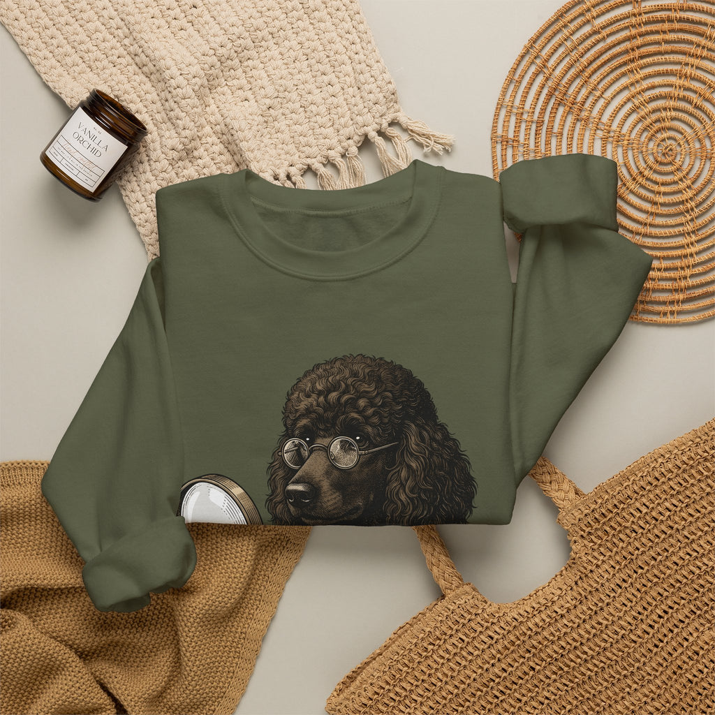 Poodle Detective Sweatshirt Dog Humor Gift Women Vintage Sweatshirt Dog Detective Sweatshirt Dog Fan Canine Comic Graphic Sweatshirt Hand Drawn Magnifying