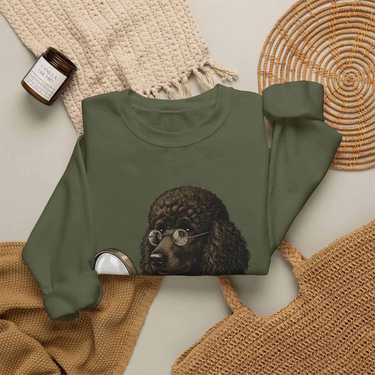 Poodle Detective Sweatshirt Dog Humor Gift Women Vintage Sweatshirt Dog Detective Sweatshirt Dog Fan Canine Comic Graphic Sweatshirt Hand Drawn Magnifying