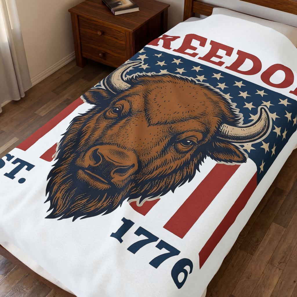 Buffalo Head Blanket America Independence Gift Women Antique Blanket Bison Blanket Patriot Fan Vintage Blanket Liberty Graphic Heritage Stars