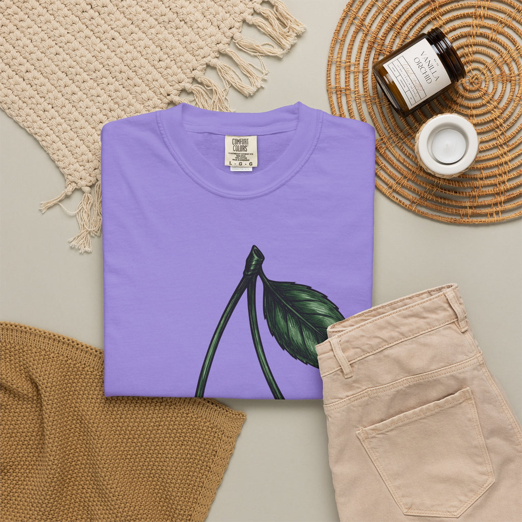 Patriotic Cherries T-Shirt America Fruit Gift Women Hand Drawn T-Shirt Cherries T-Shirt American Enthusiast Illustrated Graphic Vintage Leaf