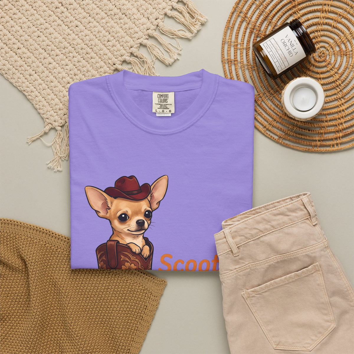 Chihuahua Cowboy T-Shirt Dog Country Gift Women Hand Drawn T-Shirt Puppy T-Shirt Dog Fan Illustrated T-Shirt Country Graphic Rustic Cowboy Boot