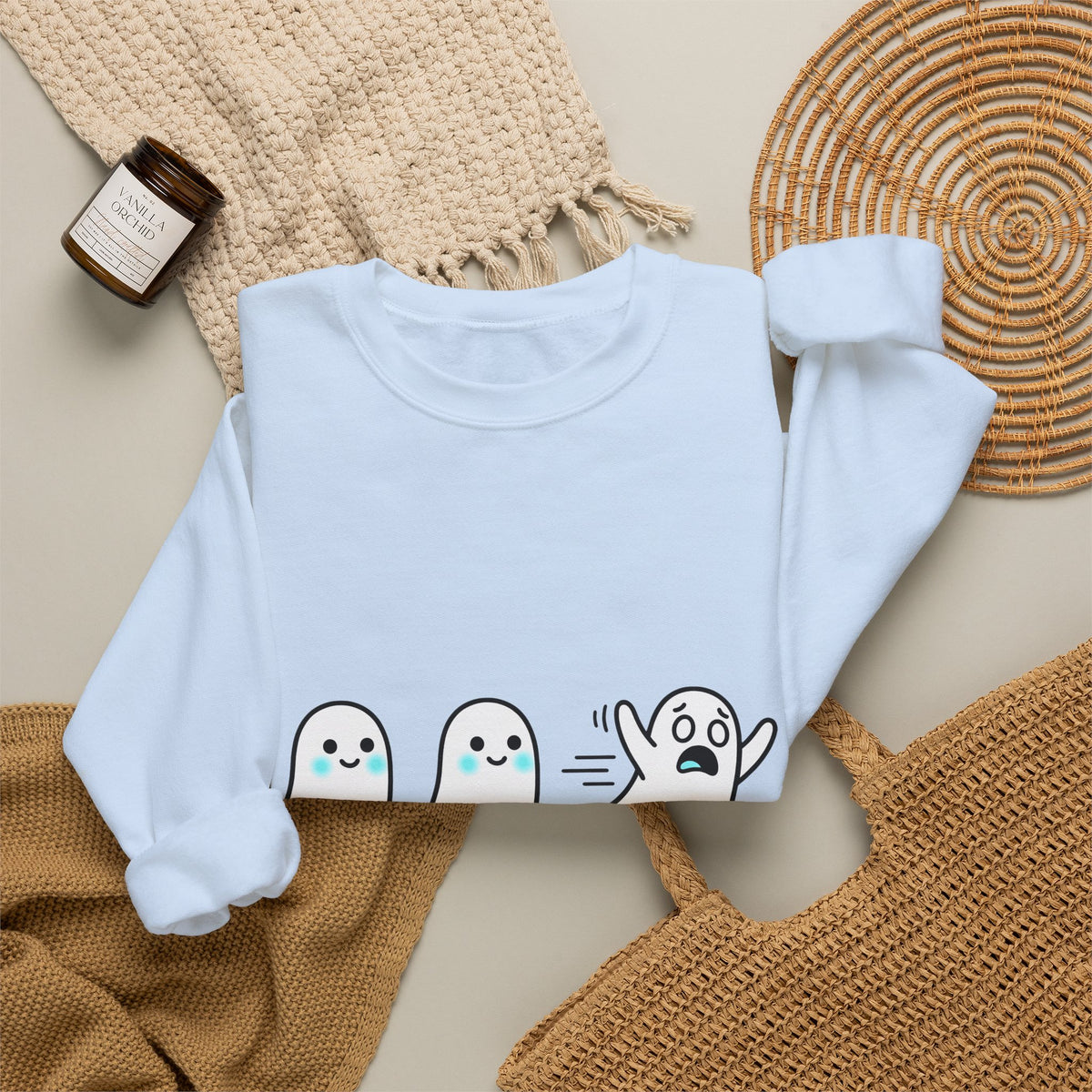 Sweet Ghost Pack Sweatshirt Funny Halloween Party Gift Women Chibi Sweatshirt Ghostly Spirits Sweatshirt Humor Fan Cartoon Sweatshirt Spooky Graphic Halloween