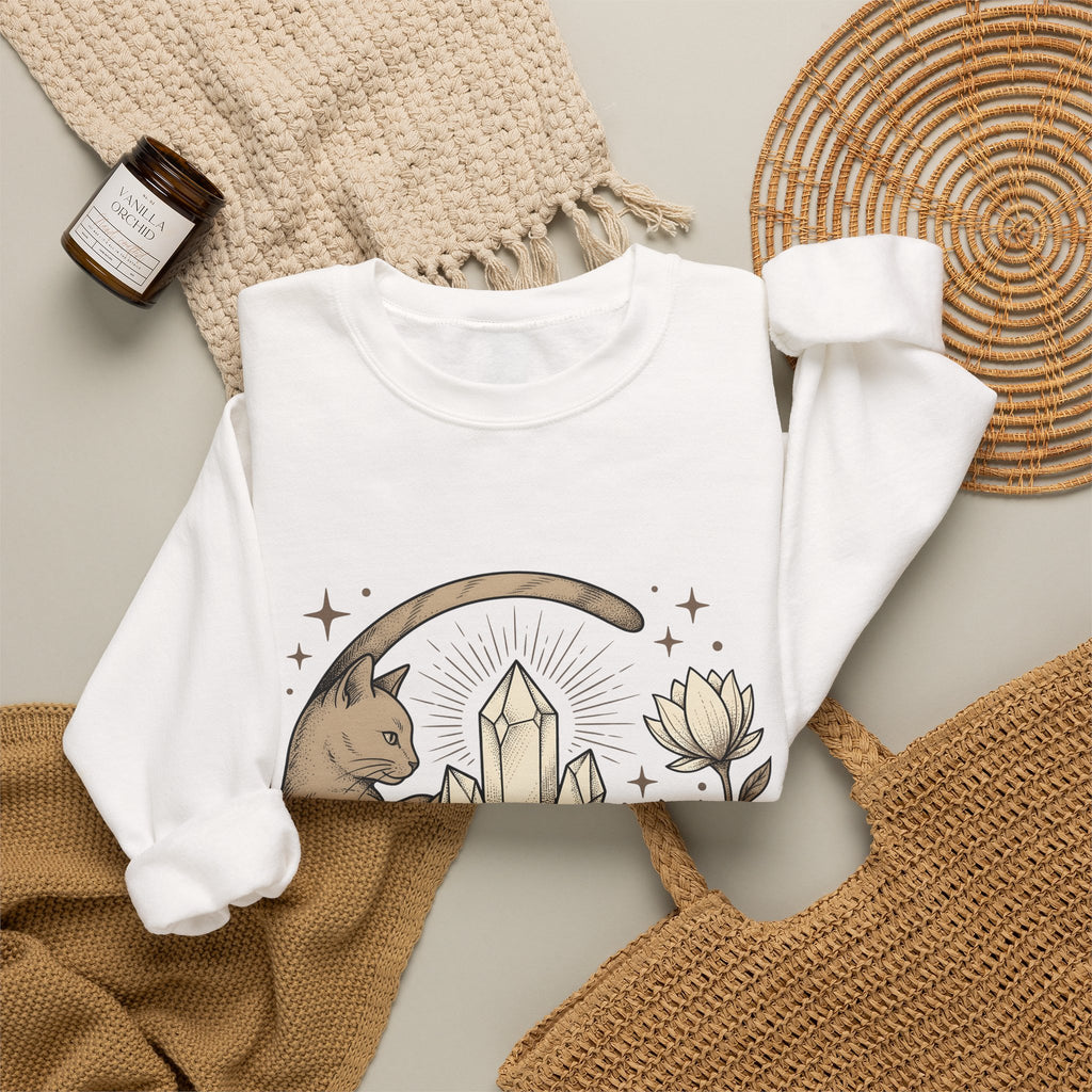 Kitty Stone Sweatshirt Cat Esoteric Gift Women Bohemian Sweatshirt Cat Sweatshirt Cat Fan Mystical Graphic Classic Lotus Blossom Sweatshirt