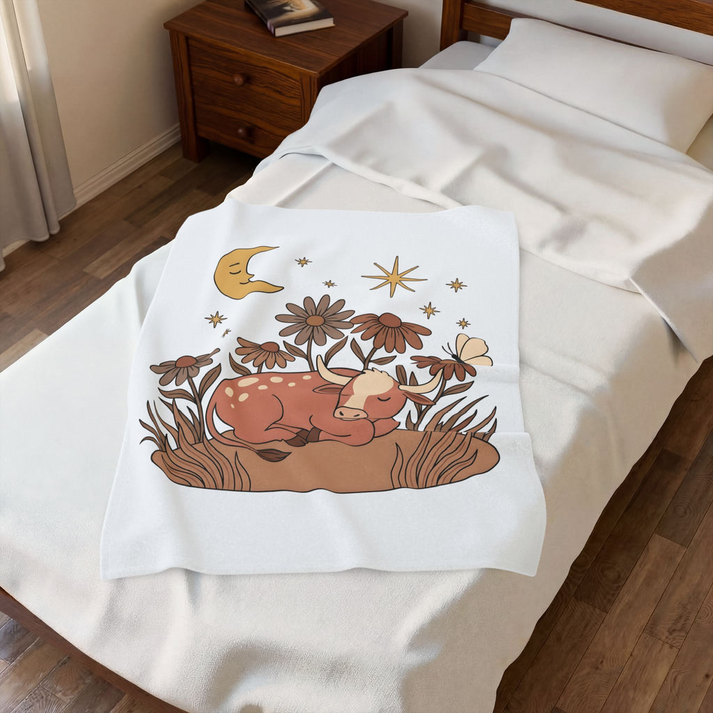 Sleeping Cow Blanket Cowgirl Western Gift Women Boho Blanket Cow Blanket Rancher Fan Hippie Blanket Rodeo Graphic Vintage Wildflowers Blanket