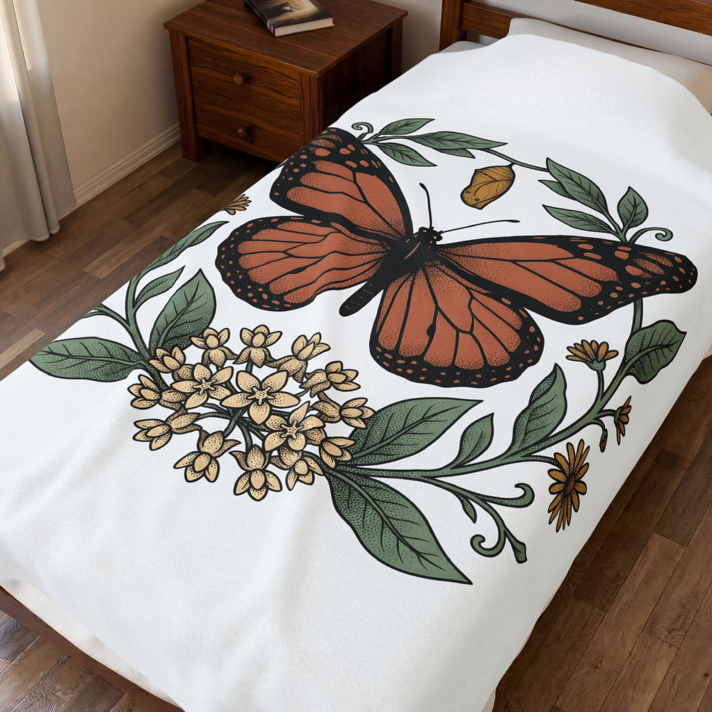Monarch Moth Butterfly Outdoors Gift Floral Moth Butterfly Fan Botanical Nature Retro Meadow Blanket