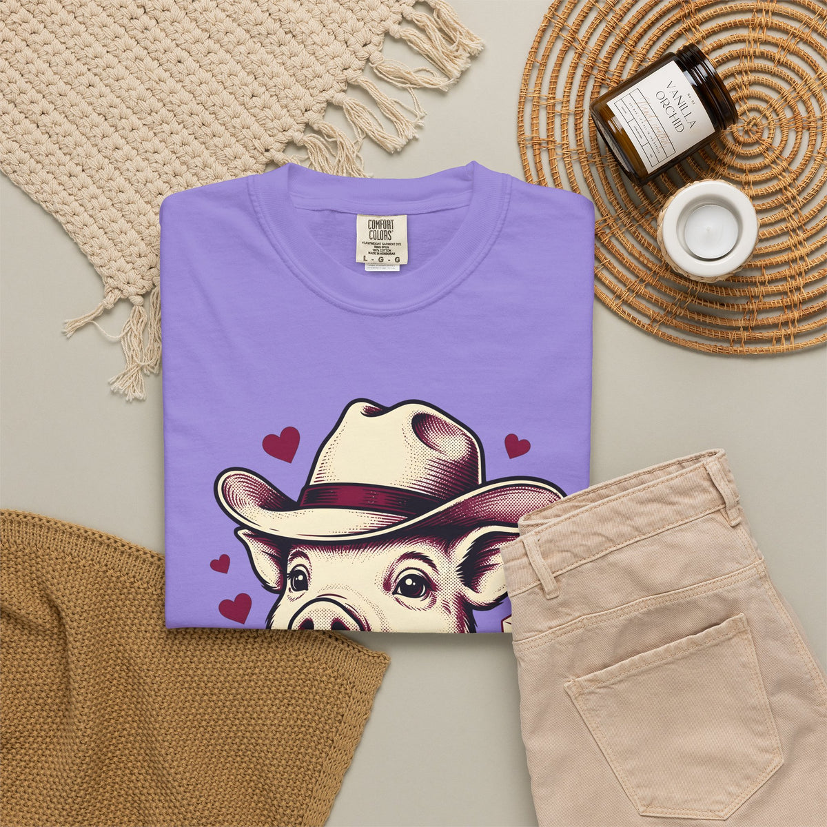 Pig Rancher Hat T-Shirt Funny Fauna Gift Women Classic T-Shirt Farmer Hat T-Shirt Humor Fan Retro T-Shirt Wildlife Graphic Line Art Heart Icons