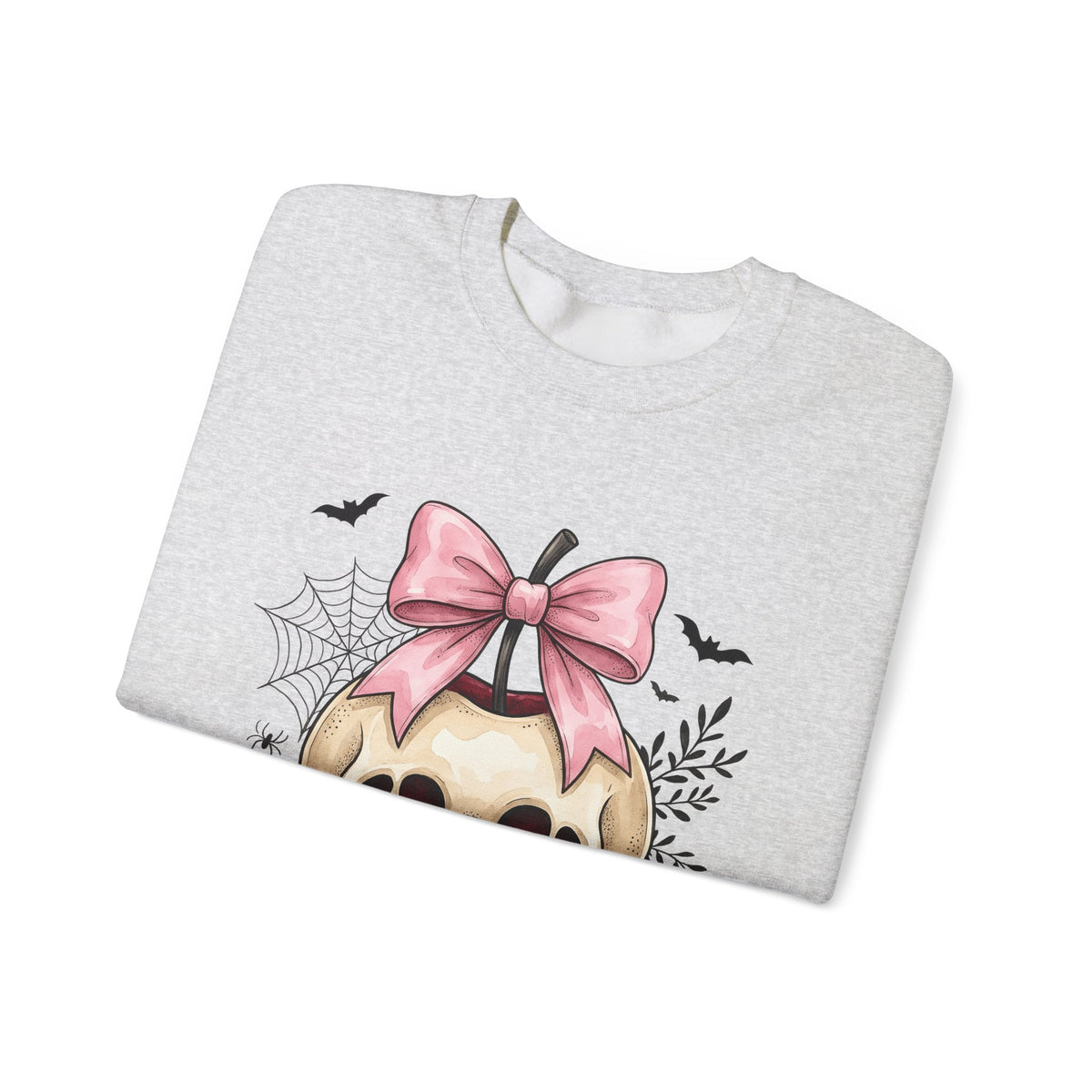 Skeleton Apple Sweatshirt Halloween Scary Gift Women Horror Sweatshirt Bone Sweatshirt Spooky Fan Macabre Sweatshirt Frightful Graphic Hand Drawn Pink Hair Bow