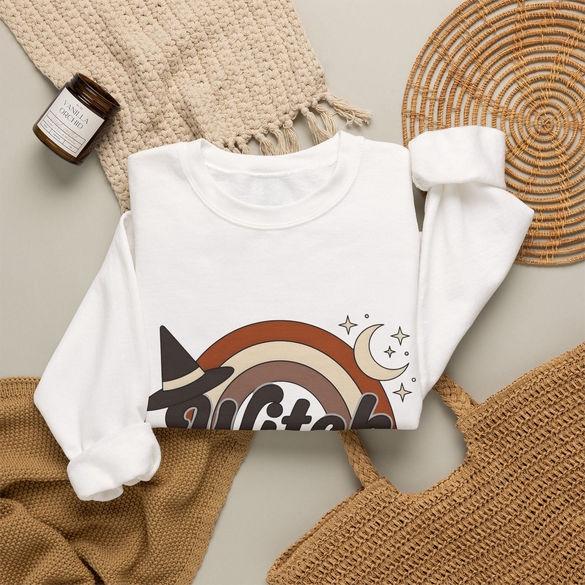 Witch Hat Rainbow Sweatshirt Halloween Supernatural Gift Women Hippie Sweatshirt Witchy Hat Sweatshirt Horror Fan Boho Sweatshirt Occult Graphic Classic