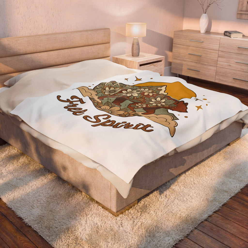 Flower Bear Blanket Boho Chic Outdoors Gift Women Hippie Blanket Teddy Bear Blanket Bohemian Fan Psychedelic Blanket Nature Graphic Retro Hill