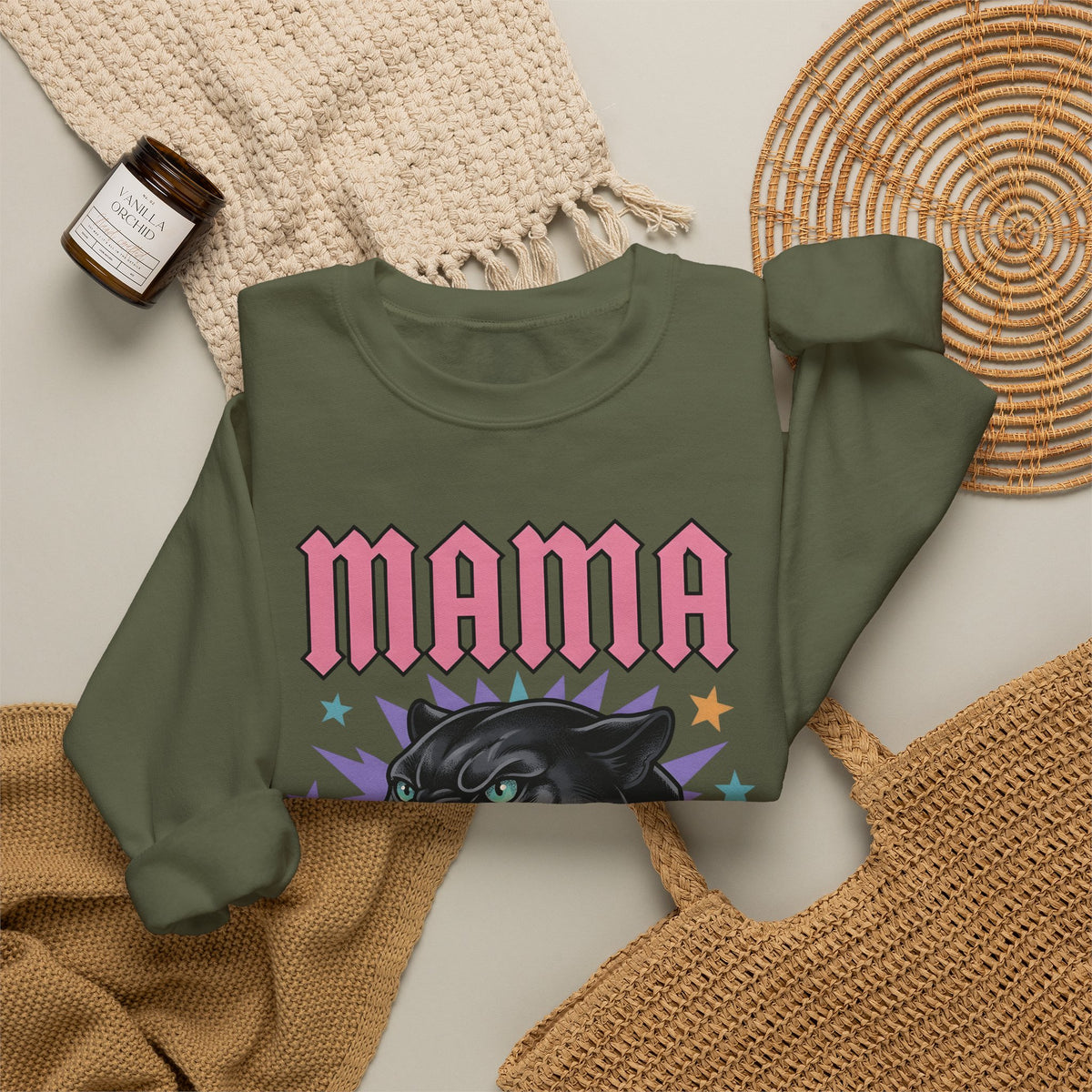 Panther Head Sweatshirt Moms Animal Gift Women Bold Sweatshirt Leopard Sweatshirt Mother Fan Graphic Design Illustration Retro Stars Sweatshirt