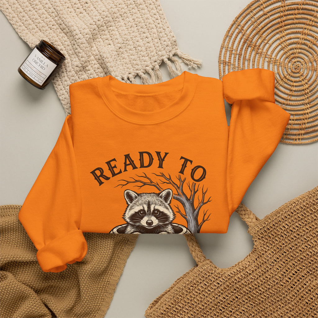 Raccoon Pumpkin Sweatshirt Halloween Animal Gift Women Vintage Sweatshirt Gourd Sweatshirt Halloween Fan Retro Sweatshirt Wildlife Graphic Hand Drawn Spooky