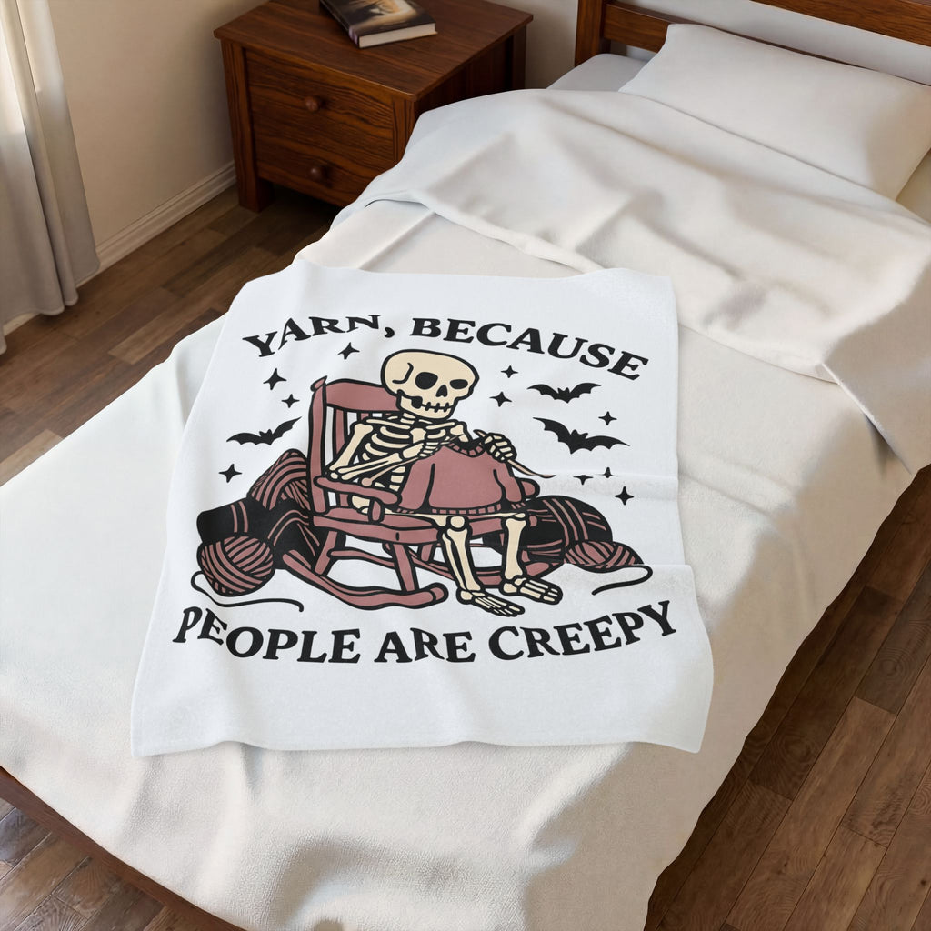 Skull Knitting Blanket Halloween Fabric Gift Women Comic Blanket Knitting Blanket Horror Fan Cartoon Blanket Textile Graphic Rustic Bat Wings
