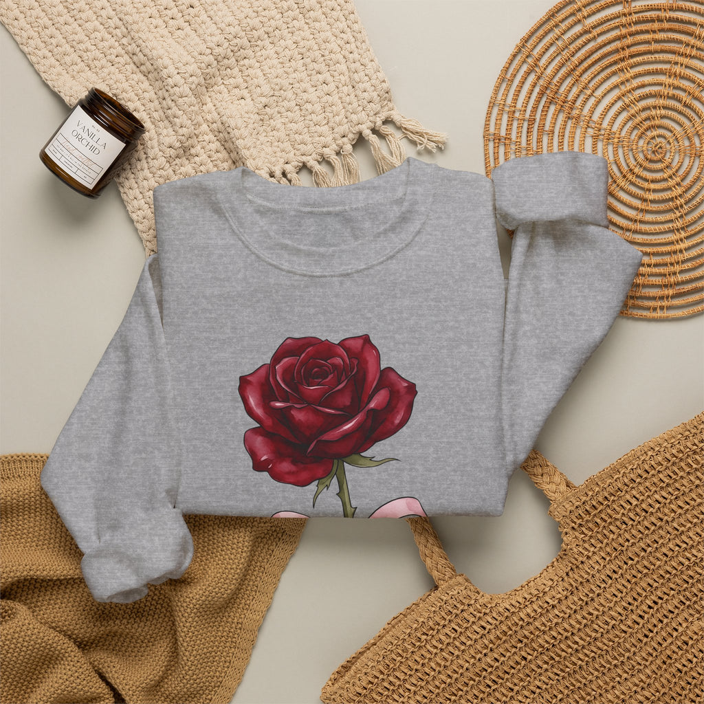 Rose Flower Sweatshirt Floral Romantic Gift Women Watercolor Sweatshirt Flower Sweatshirt Floral Fan Painted Sweatshirt Lovely Graphic Hand Drawn Bow Sweatshirt
