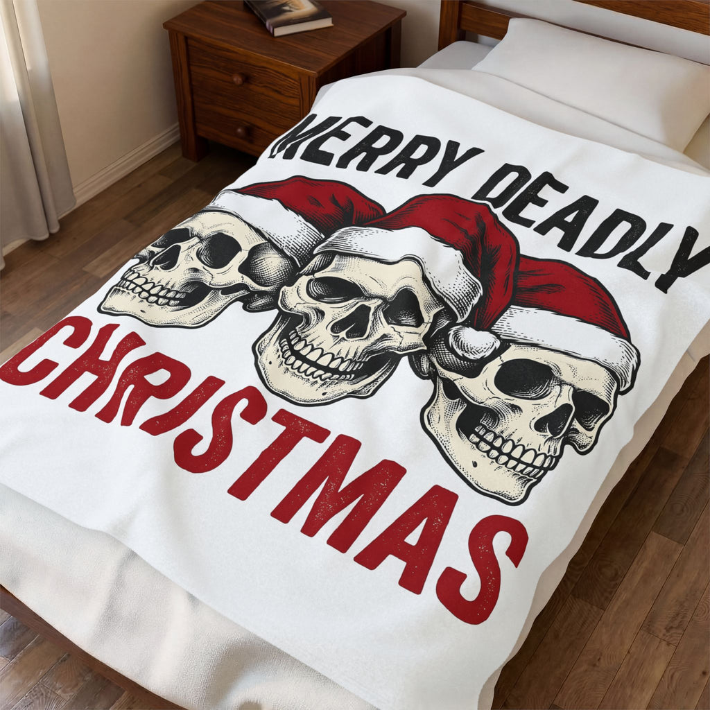 Skull Santa Hats Blanket Christmas Gothic Gift Women Tattoo Blanket Skull Caps Blanket Xmas Fan Traditional Blanket Dark Graphic Vintage Holiday