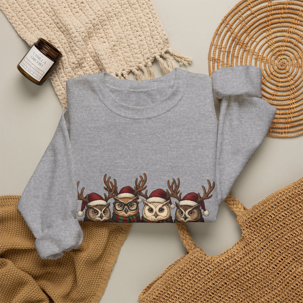 Owl Pack Sweatshirt Christmas Pets Gift Women Line Art Sweatshirt Owl Sweatshirt Xmas Fan Owl Hoot Graphic Illustration Led Lights Sweatshirt
