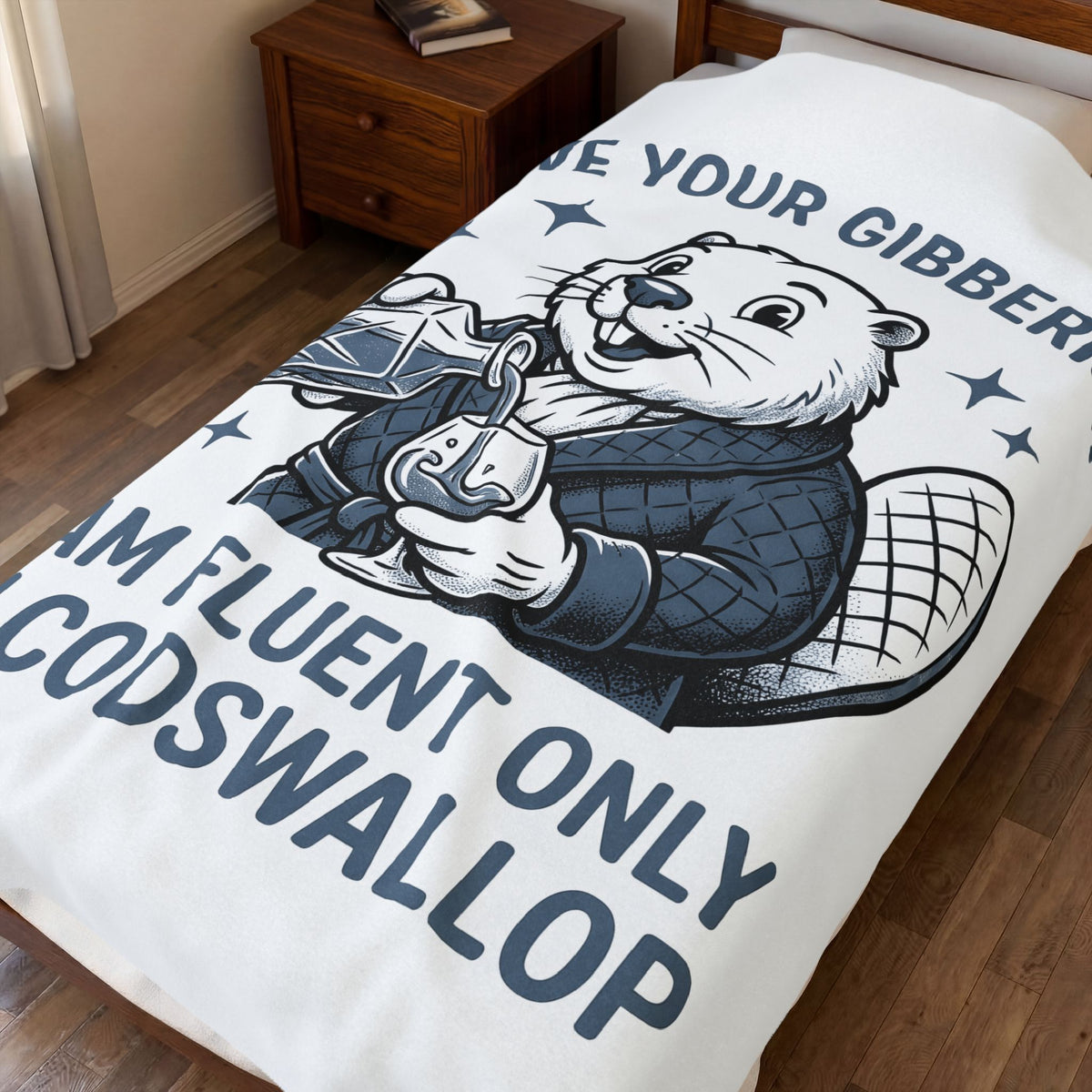 Beaver Sipping Blanket Cute Wildlife Gift Women Comic Blanket Dam Blanket Adorable Fan Cartoon Blanket Animal Graphic Retro Gown Blanket
