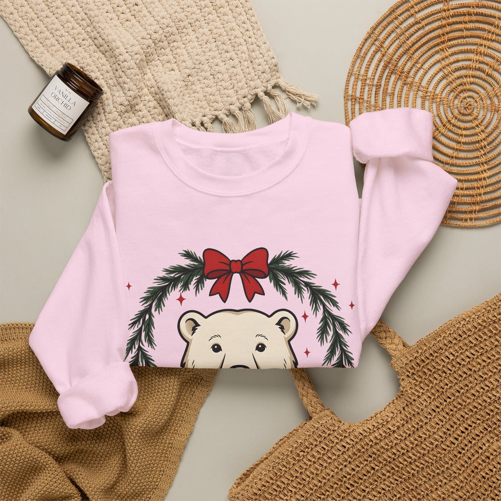 Arctic Bear Sweatshirt Christmas Wildlife Gift Women Comic Sweatshirt Polar Bear Sweatshirt Xmas Fan Cartoon Sweatshirt Animal Graphic Sketch Garland Sweatshirt