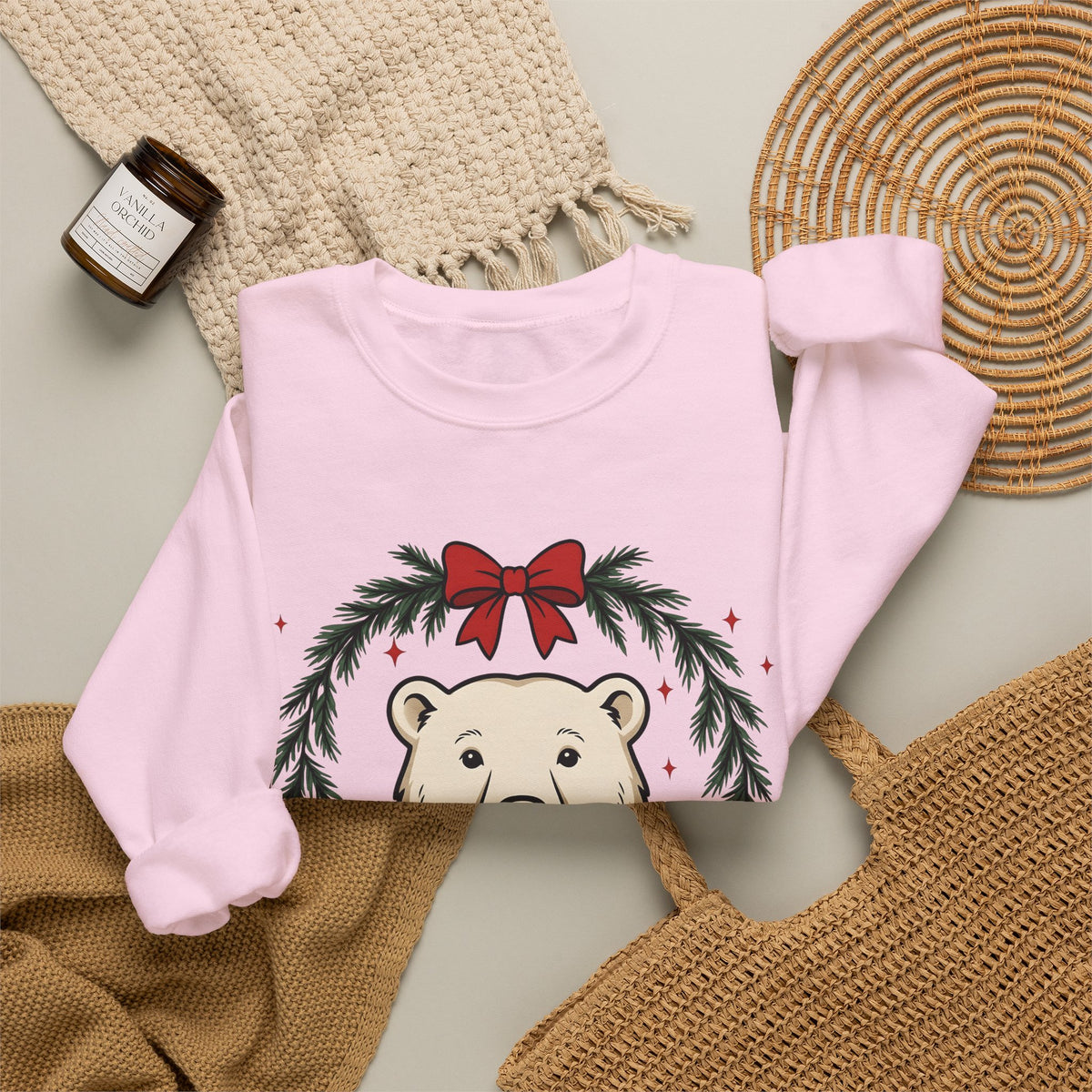 Arctic Bear Sweatshirt Christmas Wildlife Gift Women Comic Sweatshirt Polar Bear Sweatshirt Xmas Fan Cartoon Sweatshirt Animal Graphic Sketch Garland Sweatshirt