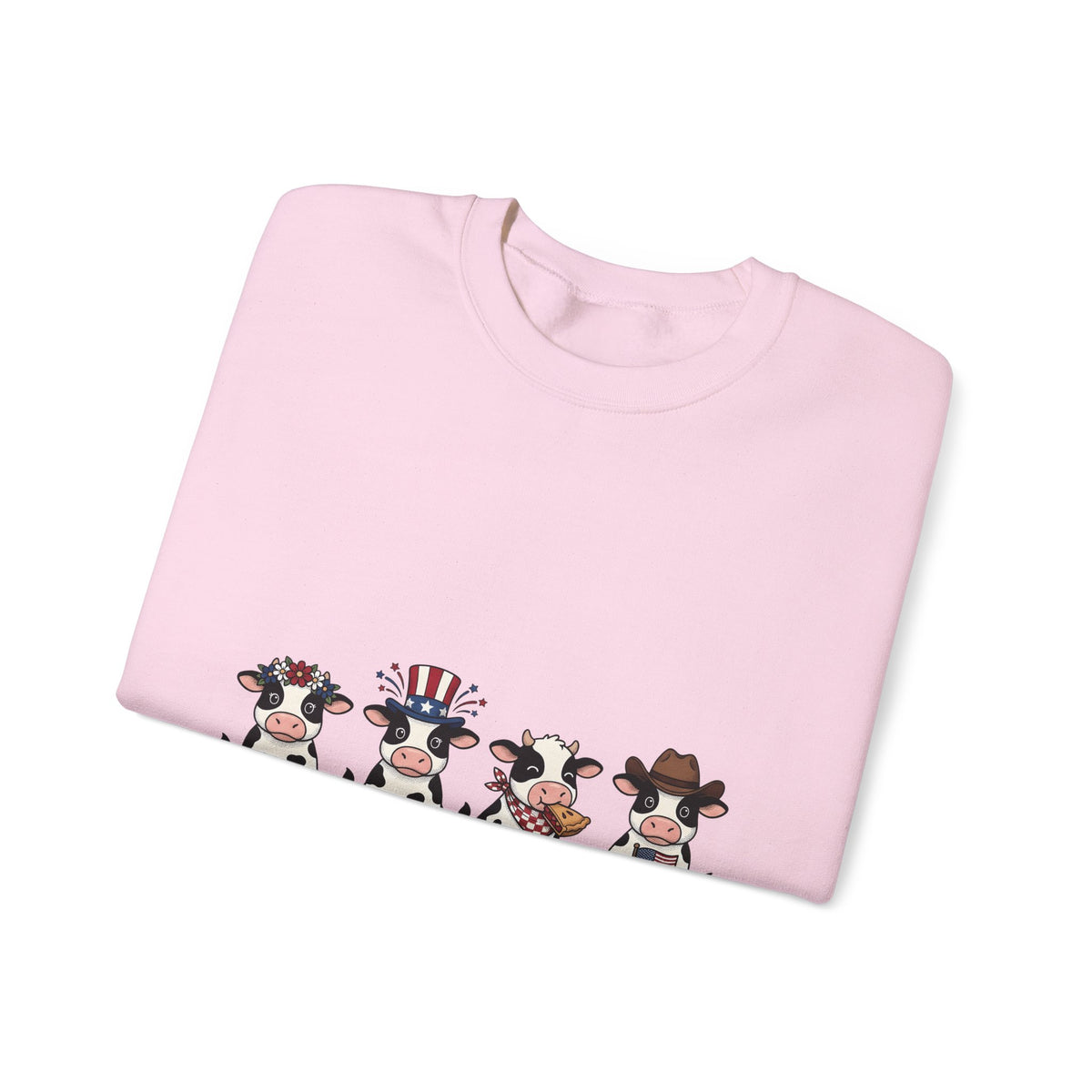 Patriotic Cows Sweatshirt 4th Of July Farm Gift Women Cartoon Sweatshirt Cows Sweatshirt Independence Day Fan Comic Sweatshirt Ranch Graphic Hand Drawn Pie