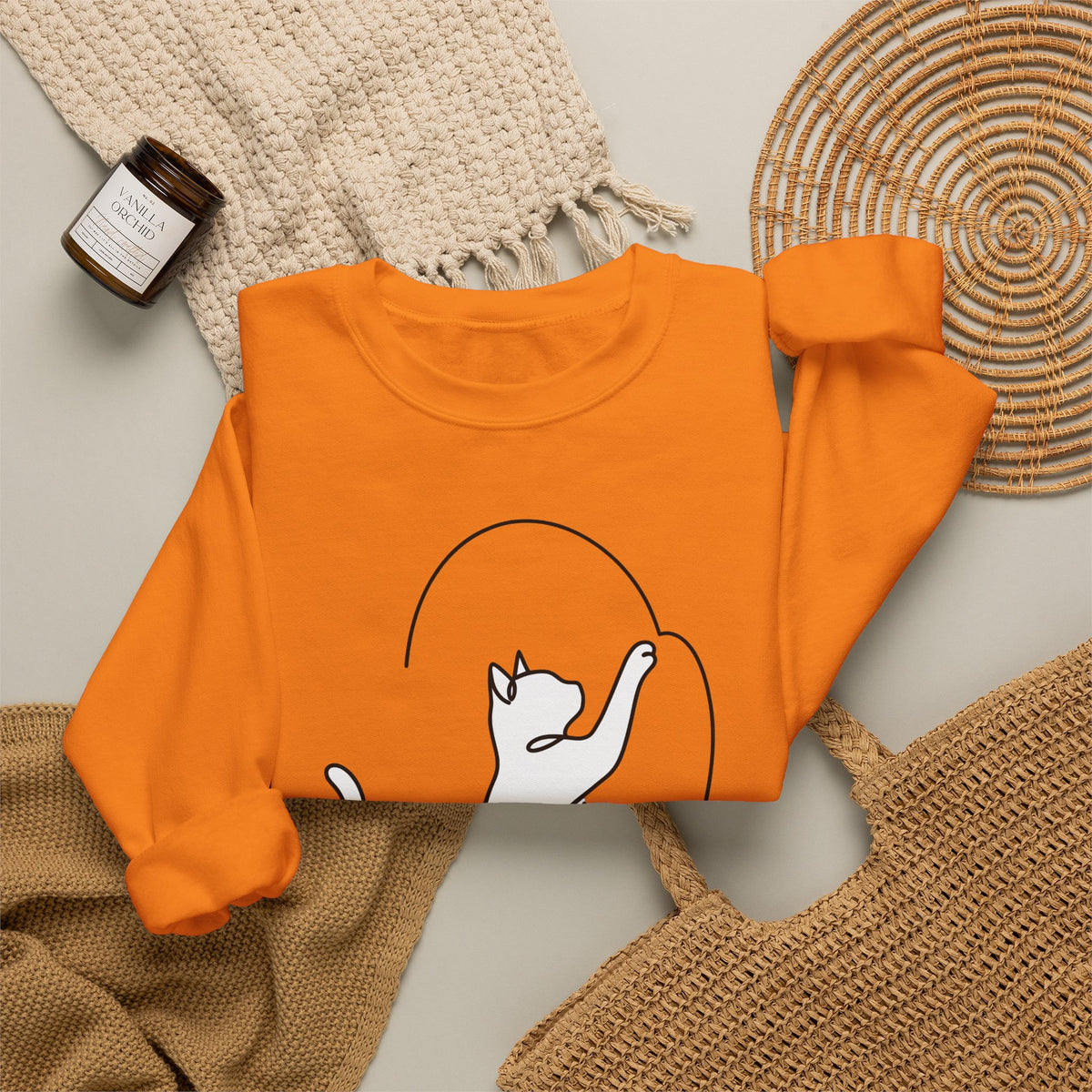 Cat Sketch Sweatshirt Cat Creatures Gift Women Basic Sweatshirt Kitten Sweatshirt Cat Fan Feline Sweatshirt Simple Illustration Animal Graphic Geometric Heart