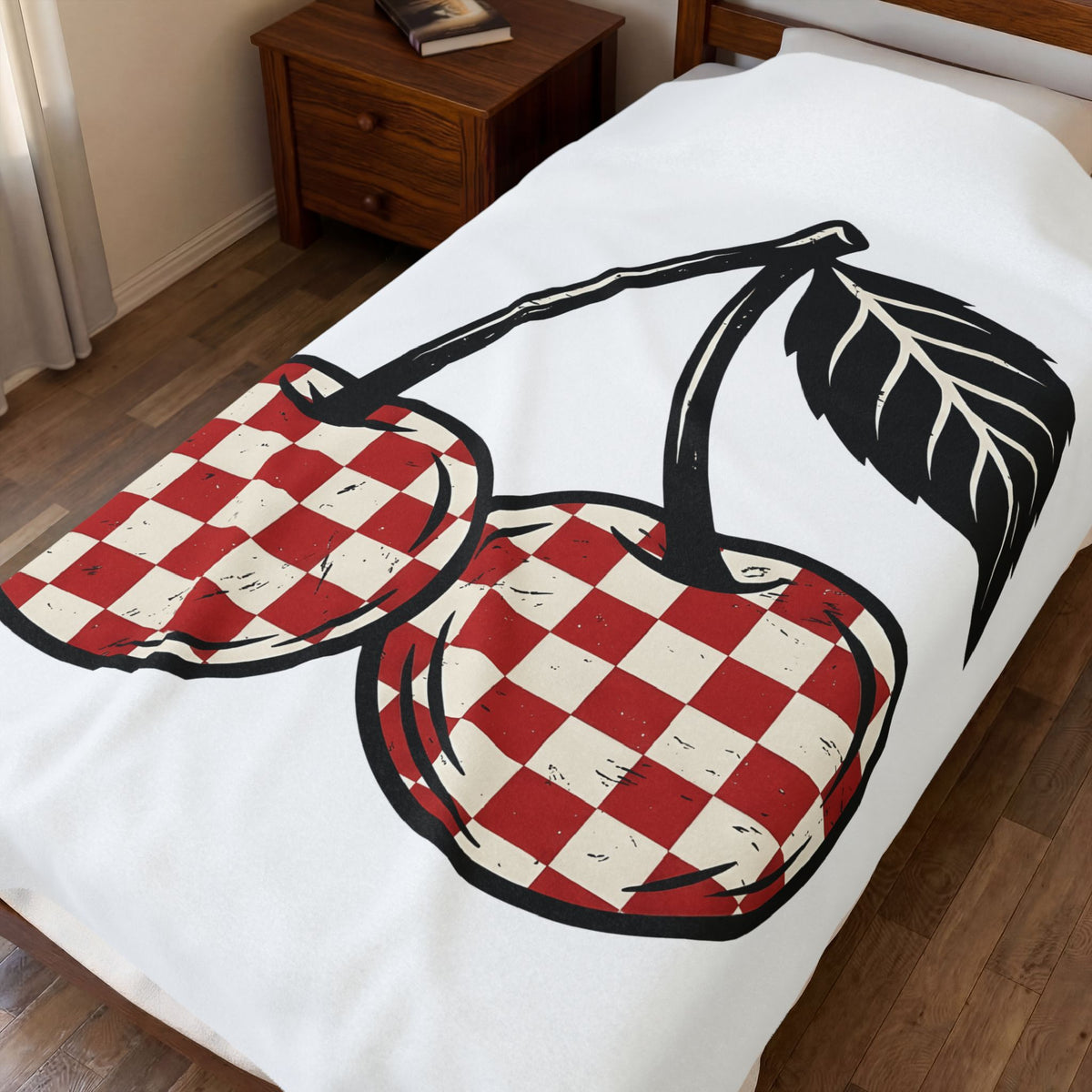 Cherry Illustration Blanket Moms Produce Gift Women Rustic Blanket Cherry Blanket Mother Fan Vintage Blanket Harvest Graphic Nostalgic Plaid Design