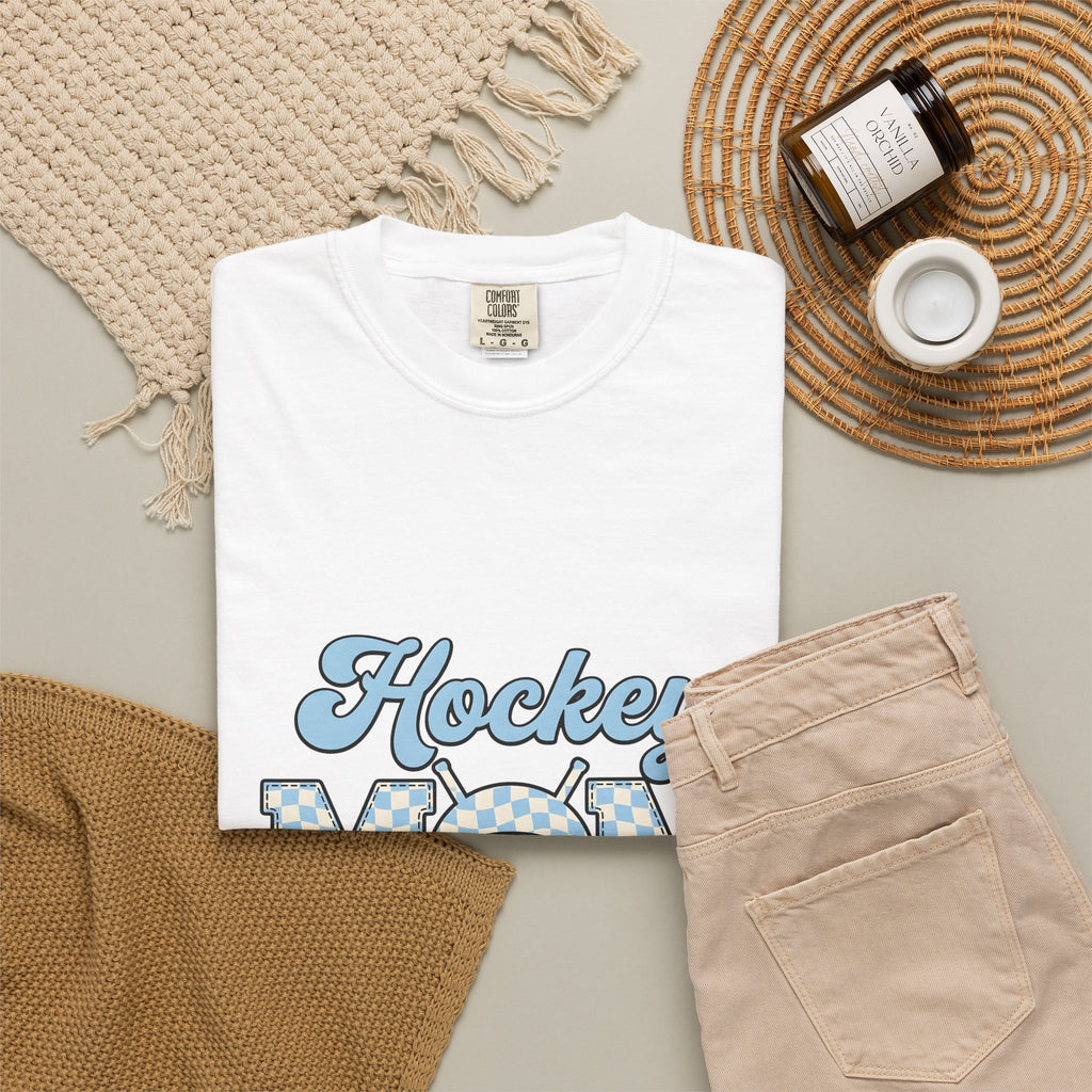 Hockey Puck T-Shirt Hockey Mom Sports Gift Women Retro T-Shirt Puck T-Shirt Hockey Fan Vintage T-Shirt Athletic Graphic Checkered Hockey Sticks