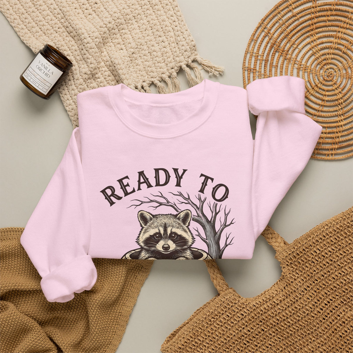 Raccoon Pumpkin Sweatshirt Halloween Animal Gift Women Vintage Sweatshirt Gourd Sweatshirt Halloween Fan Retro Sweatshirt Wildlife Graphic Hand Drawn Spooky
