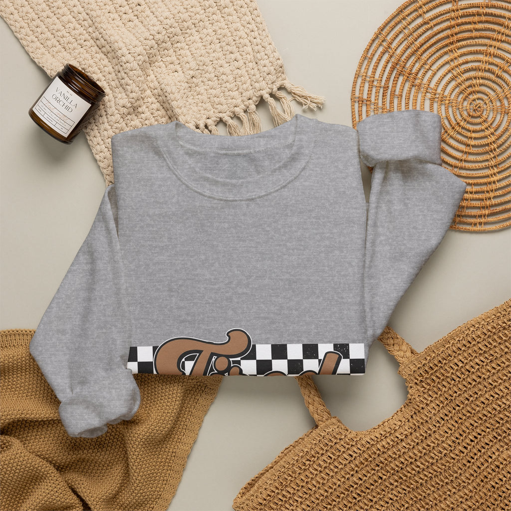 Cursive Font Sweatshirt Mom Comedy Gift Women Nostalgic Sweatshirt Script Sweatshirt Mother Fan Vintage Sweatshirt Humor Graphic Old-Fashioned Check Pattern