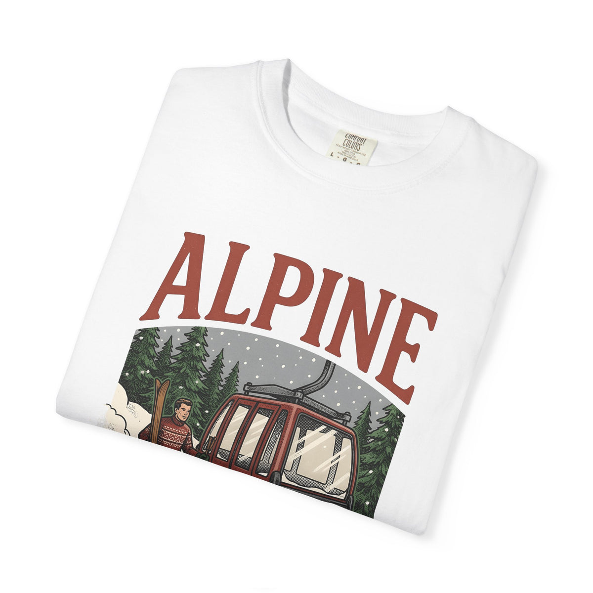 Ski Lift T-Shirt Christmas Winter Gift Women Vintage T-Shirt Chairlift T-Shirt Holiday Fan Retro T-Shirt Frosty Graphic Hand Drawn Evergreen Trees