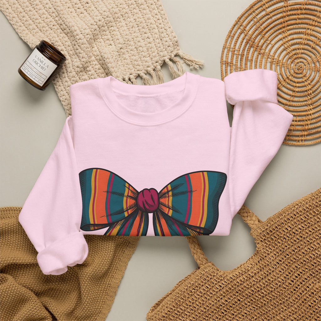 Striped Hair Bow Sweatshirt Moms Apparel Gift Women Simple Graphic Sweatshirt Hair Bow Sweatshirt Mom Fan Minimalist Sweatshirt Clothing Graphic Classic Fringe