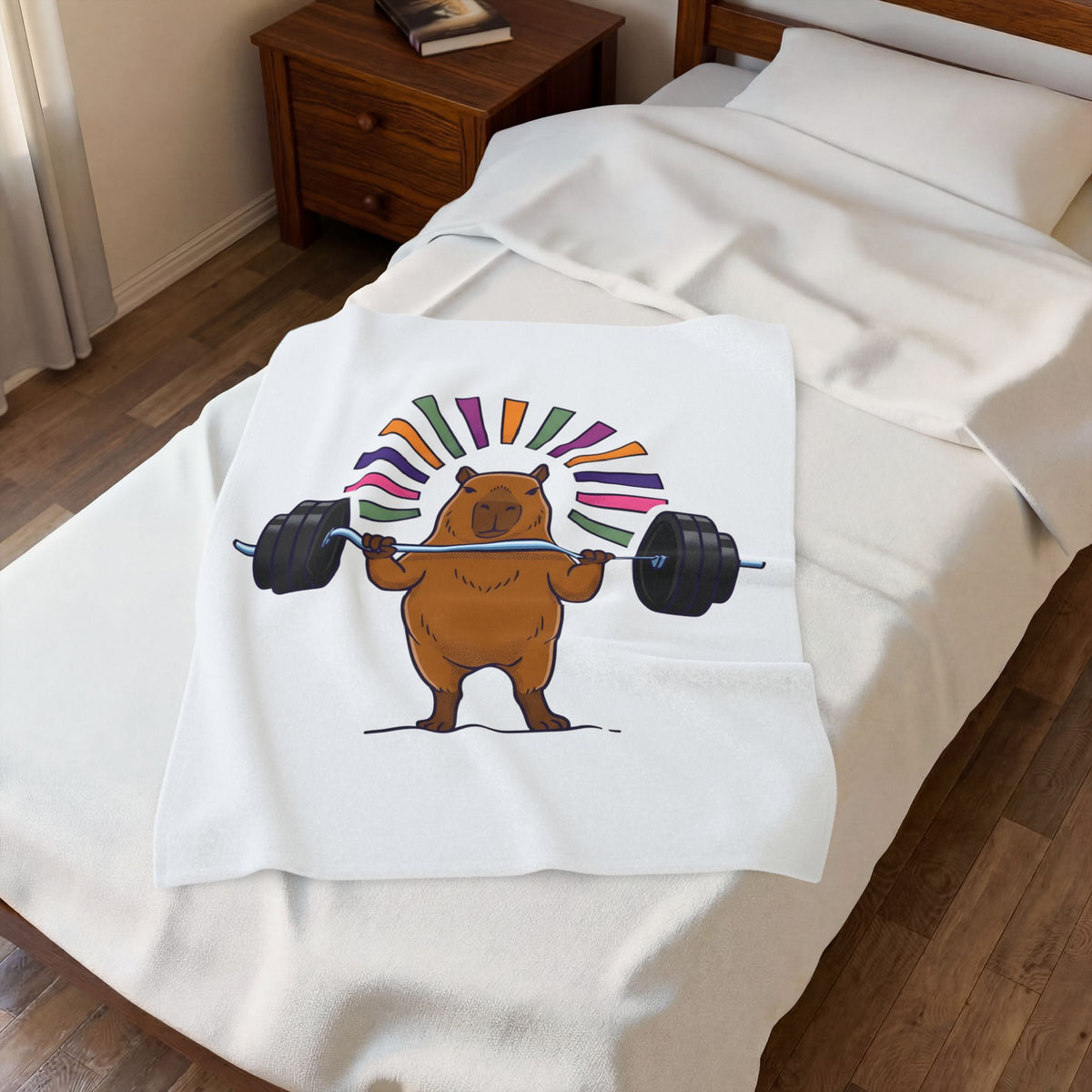 Capybara Gym Training Blanket Sports Pets Gift Women Hand Drawn Blanket Rodent Blanket Athlete Enthusiast Illustrated Pet Graphic Classic Rainbow