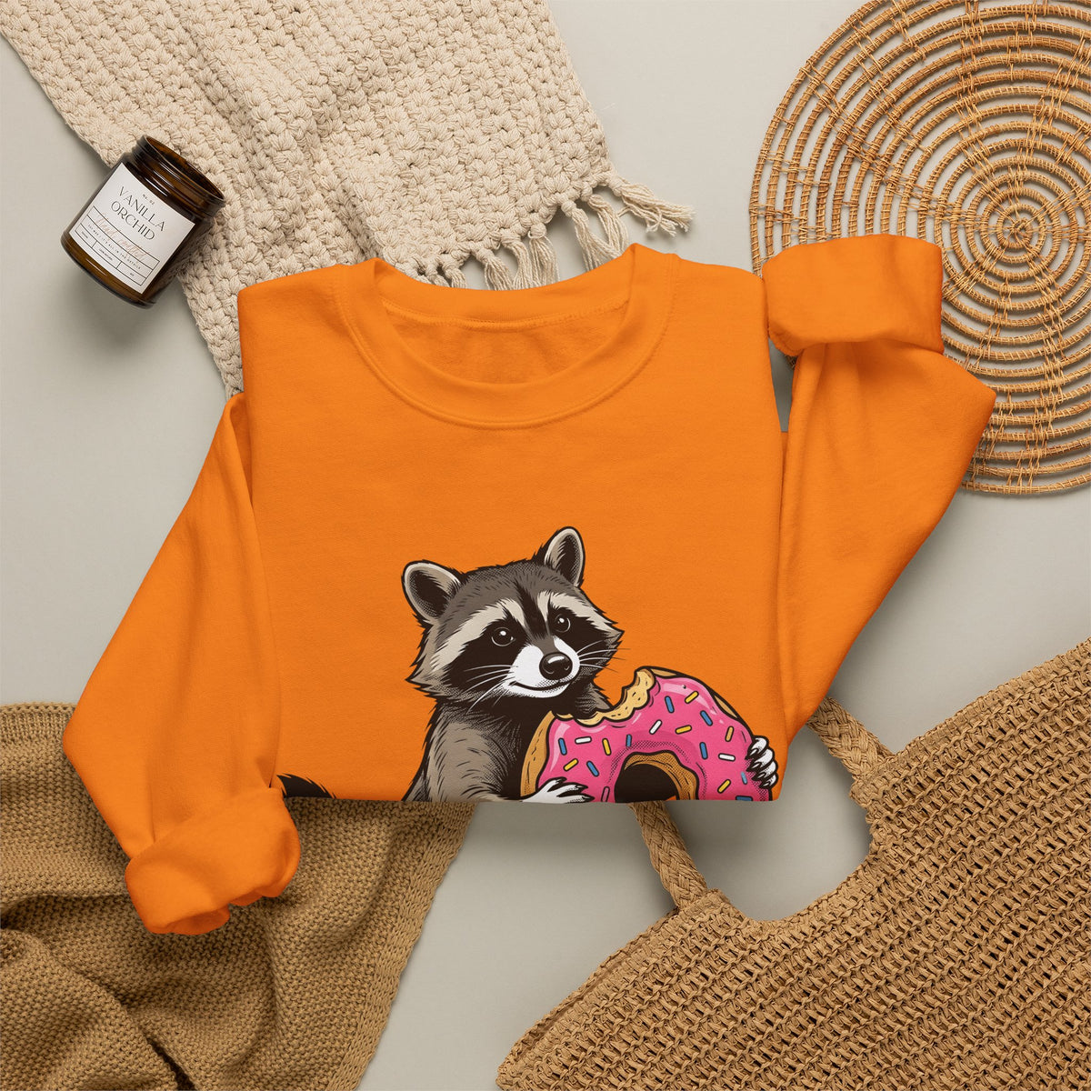 Raccoon Donut Desserts Animal Gift Cartoon Donut Pastry Fan Comic Wildlife Hand Drawn Sprinkles Sweatshirt