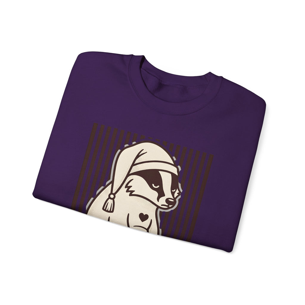 Dozing Badger Sweatshirt Funny Mammal Gift Women Cartoon Sweatshirt Badger Sweatshirt Humor Fan Comic Sweatshirt Wildlife Graphic Hand Drawn Bedtime Hat Sweatshirt